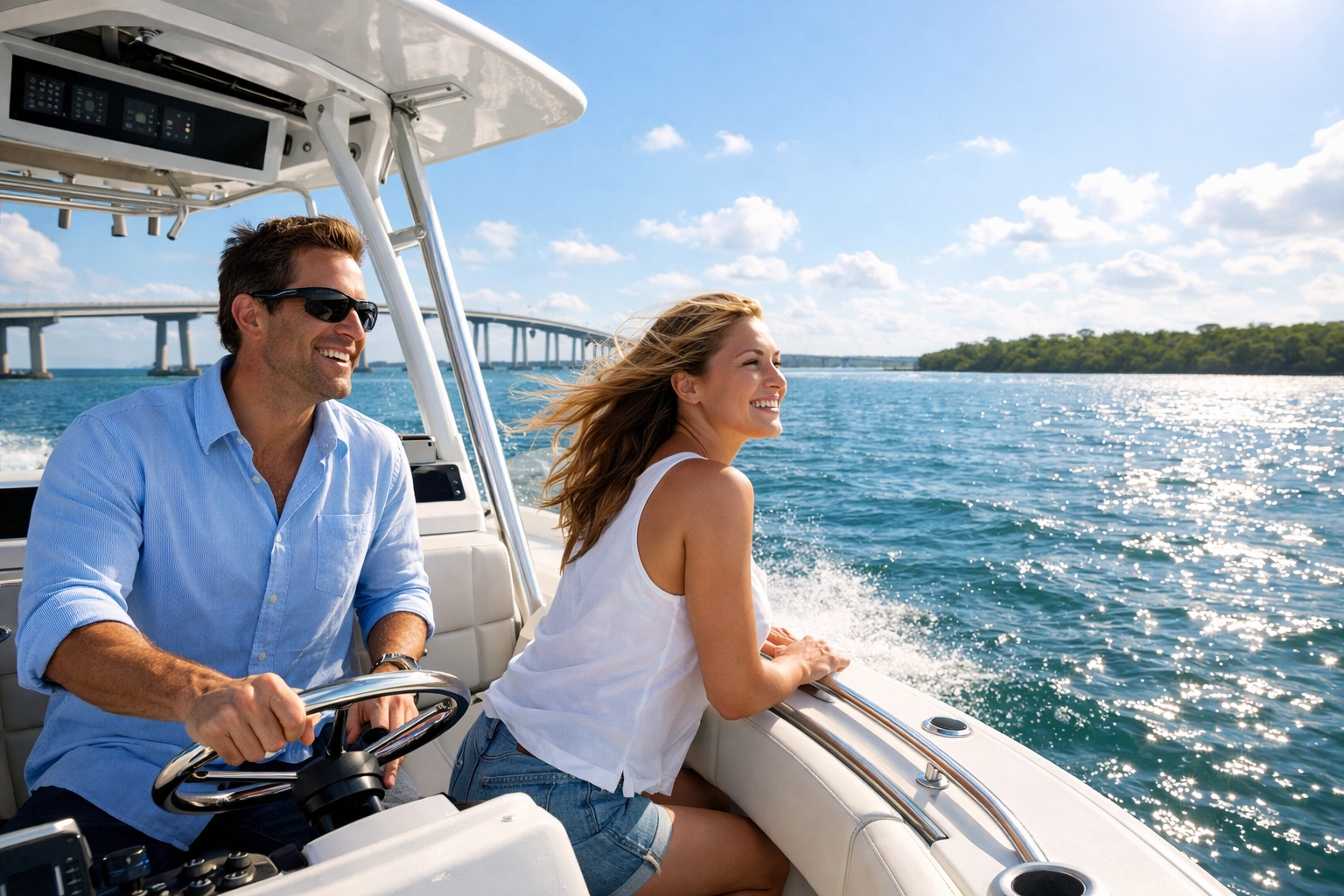 Boaters enjoying the Gulf access lifestyle near the Sanibel Causeway in Southwest Florida.
