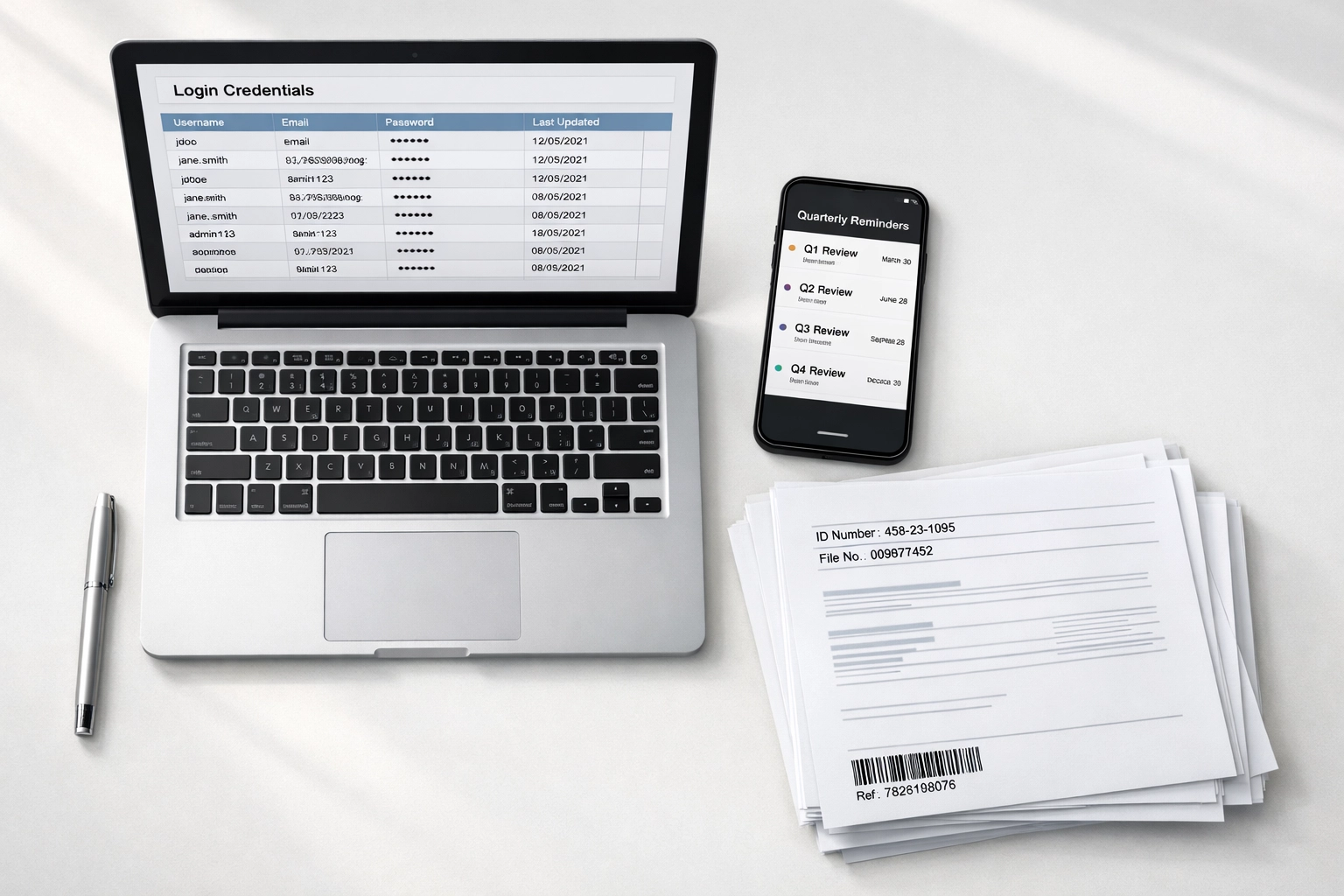 ERO preparer credential tracking system with laptop and compliance documents