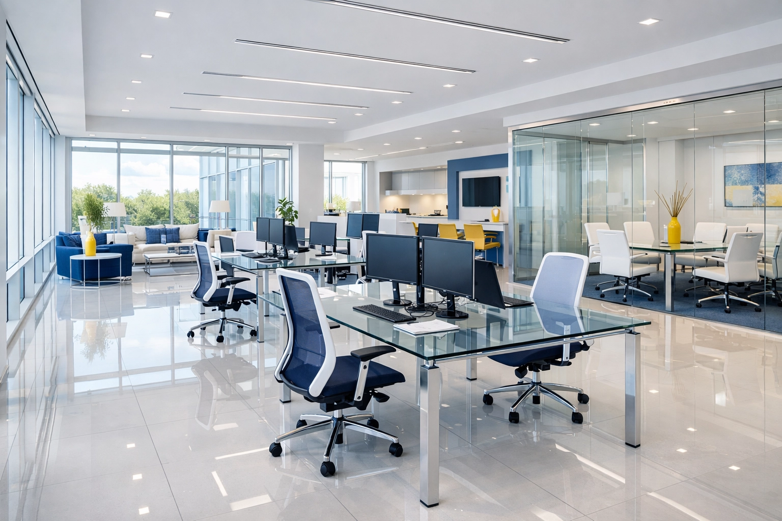 Modern commercial office space in Norwood, MA, showing the impact of professional cleaning on morale.