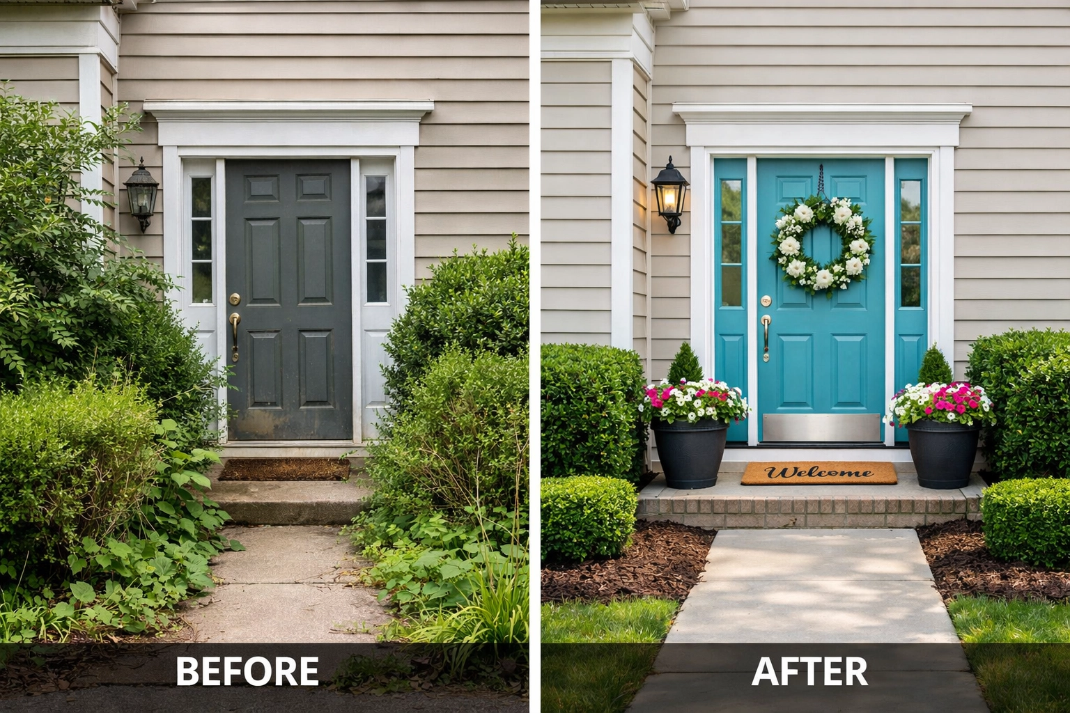 Before and after home curb appeal improvement for NC Triangle home listing