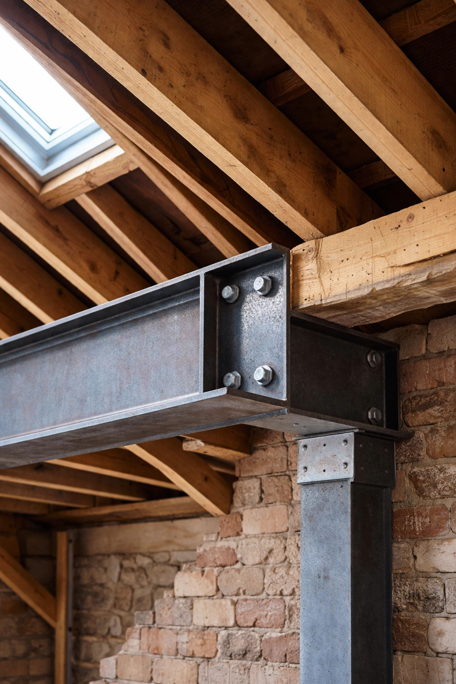 Steel beam installation during a loft conversion to meet building regulations requirements