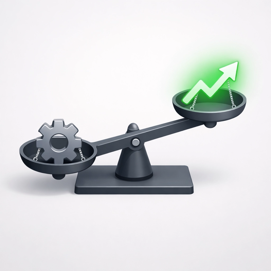 A scale illustrating the priority of benefit-oriented framing over feature-focused SEO titles.