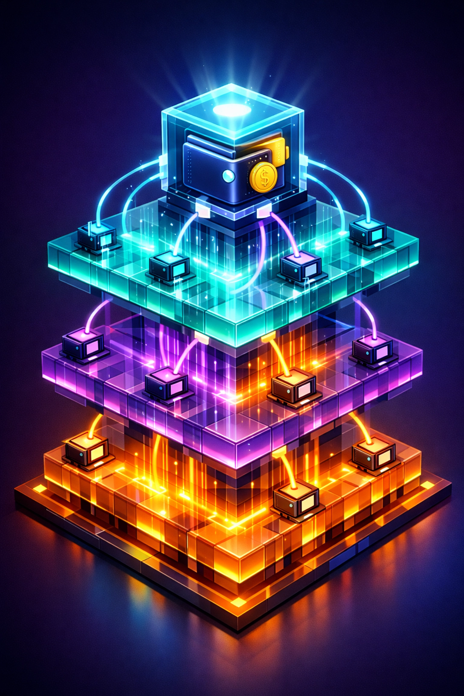 Enterprise master wallet architecture with connected sub-wallets for multi-location crypto management