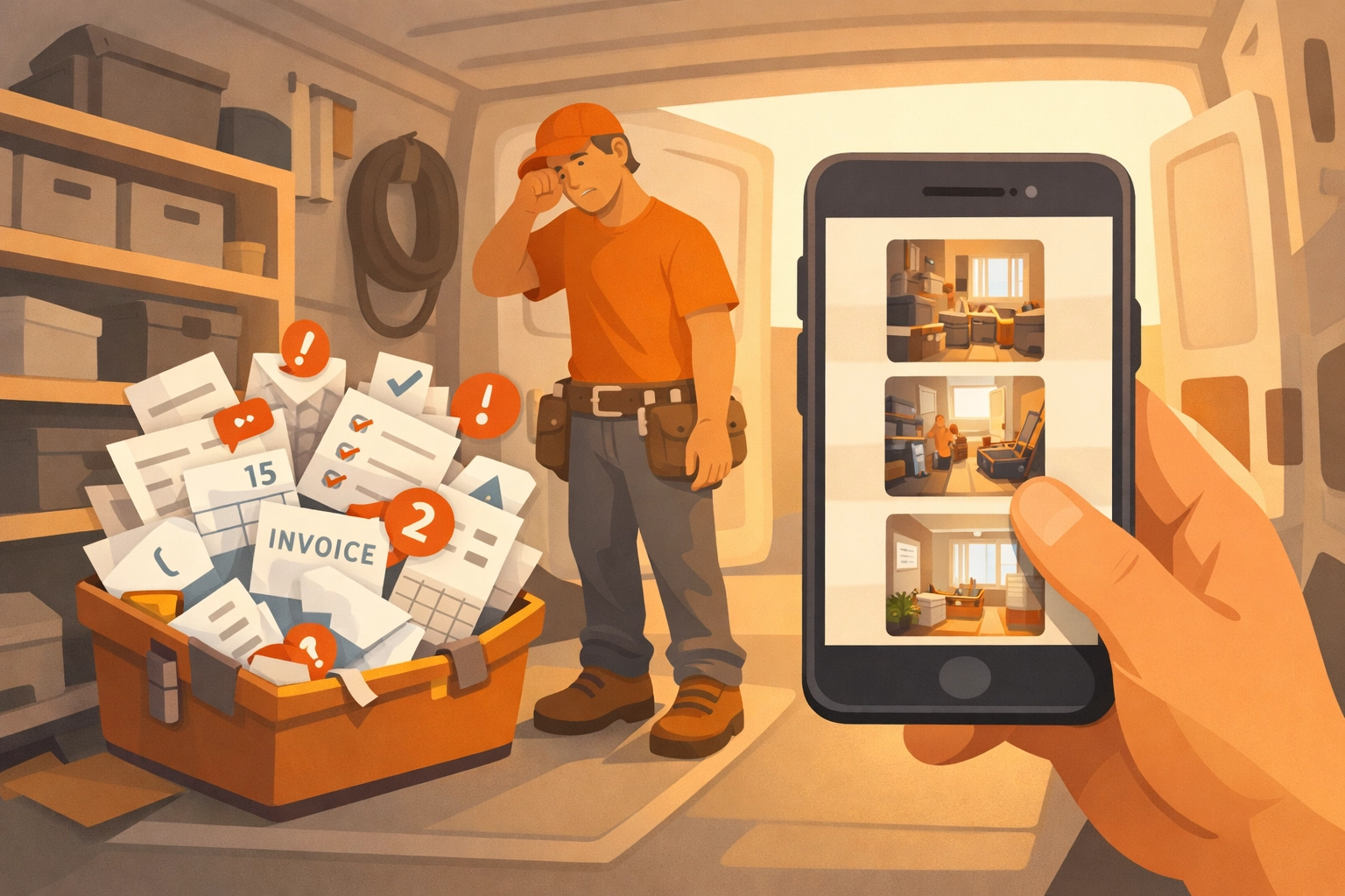 Contractor using a simple photo timeline app to organize construction photo documentation easily.
