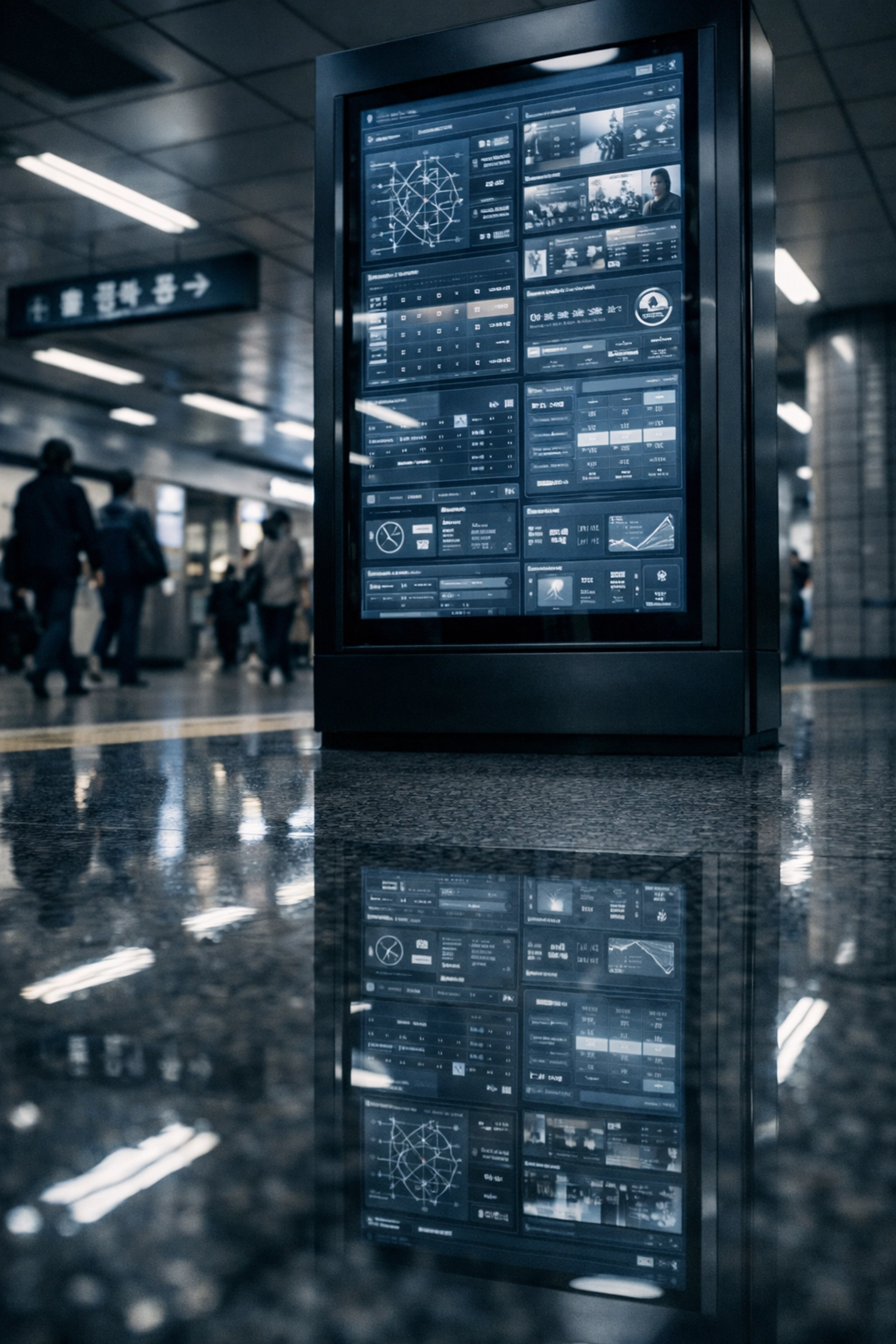 Digital kiosk in a Seoul subway reflecting Korea's advanced digital infrastructure and local user interface.