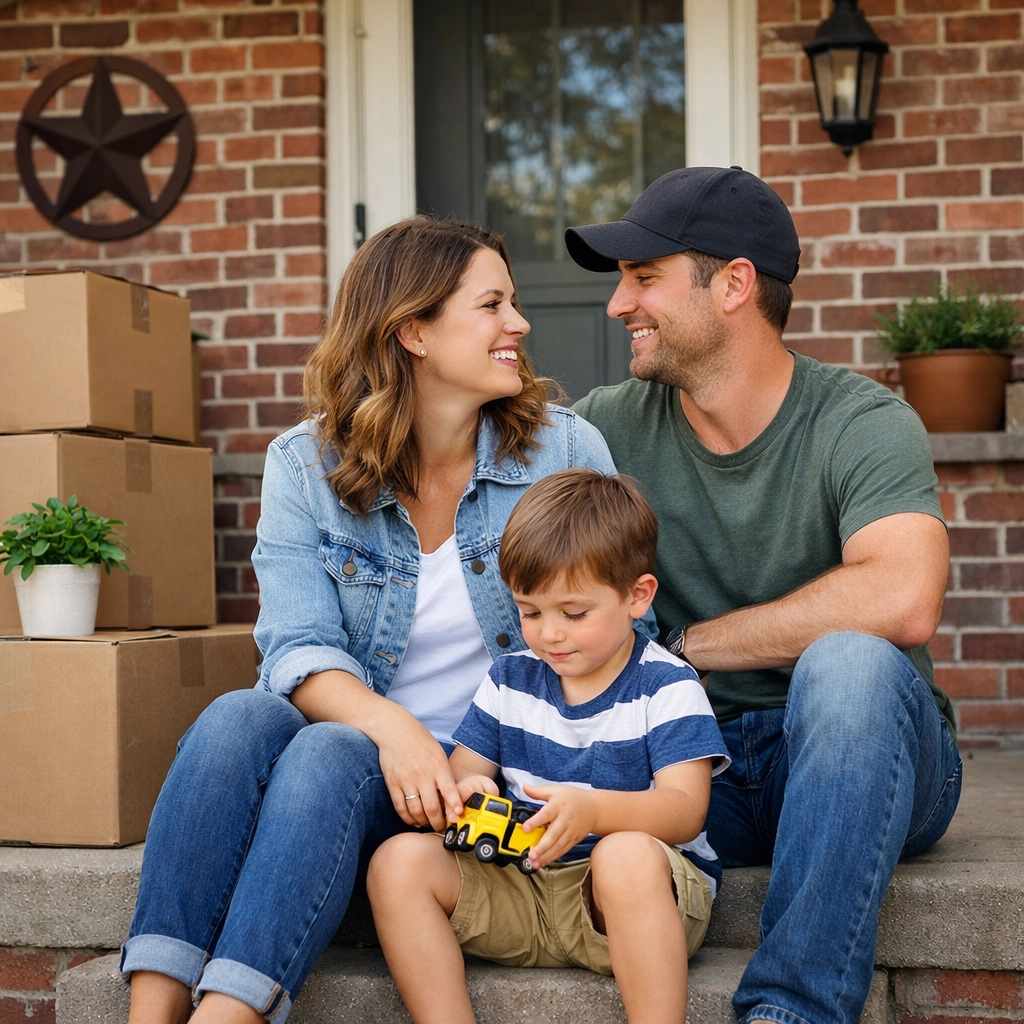 A young Texas family moving into their first home after using a buyer assistance program.
