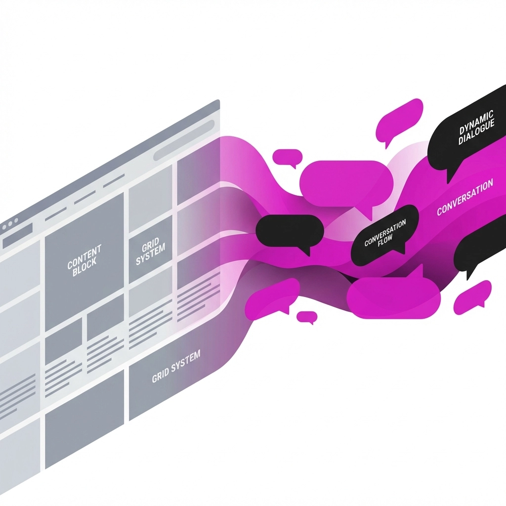 Website interface transforming into speech bubbles, symbolizing the shift to conversational design