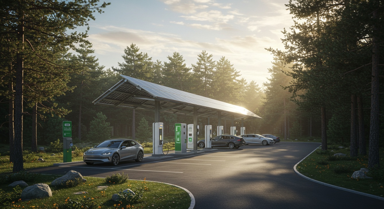Solar-powered EV Charging Station in Forest