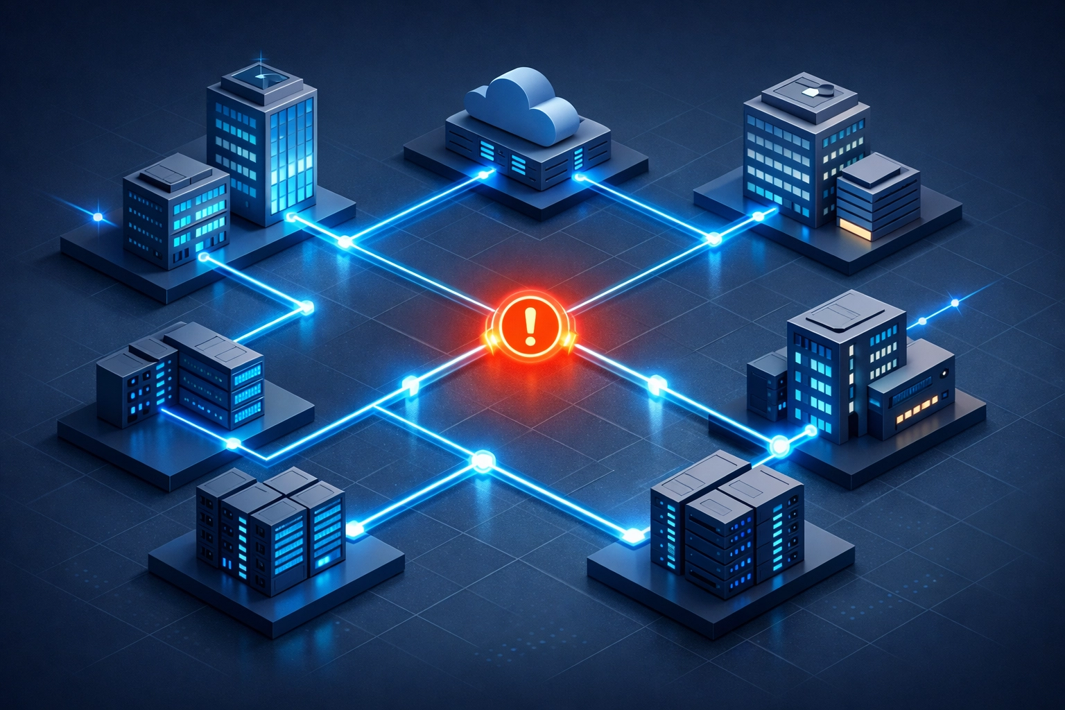 Business network showing interconnected supply chain encryption vulnerabilities
