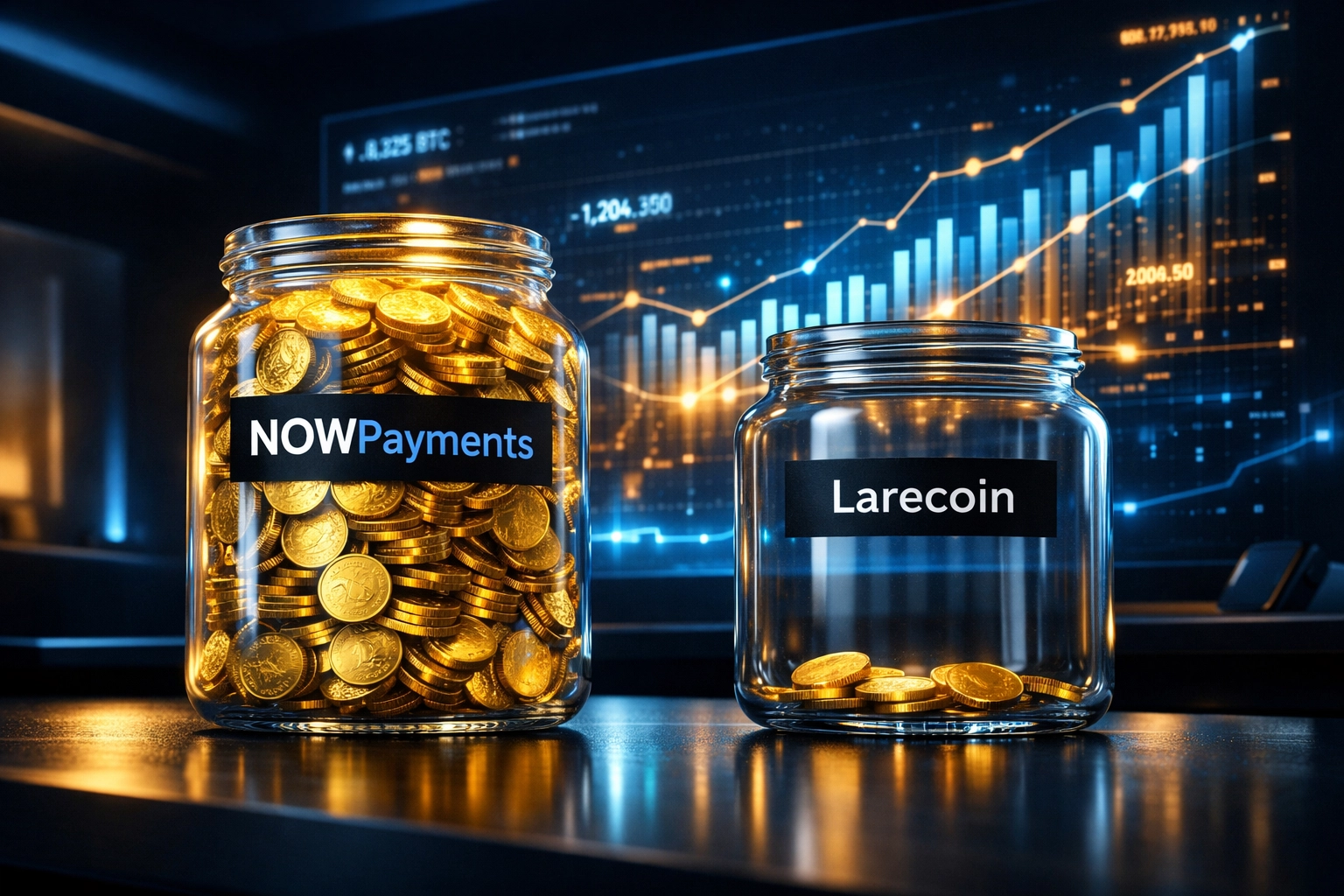NOWPayments vs Larecoin fee comparison showing 50%+ merchant savings on crypto payment processing