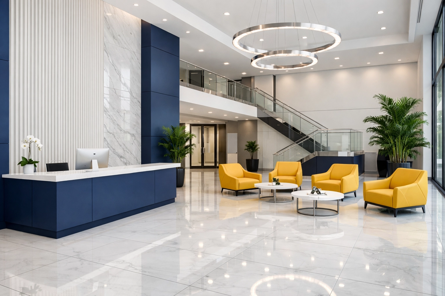 Sanitized office lobby in Marlborough near the Apex Center after a professional commercial cleaning service.