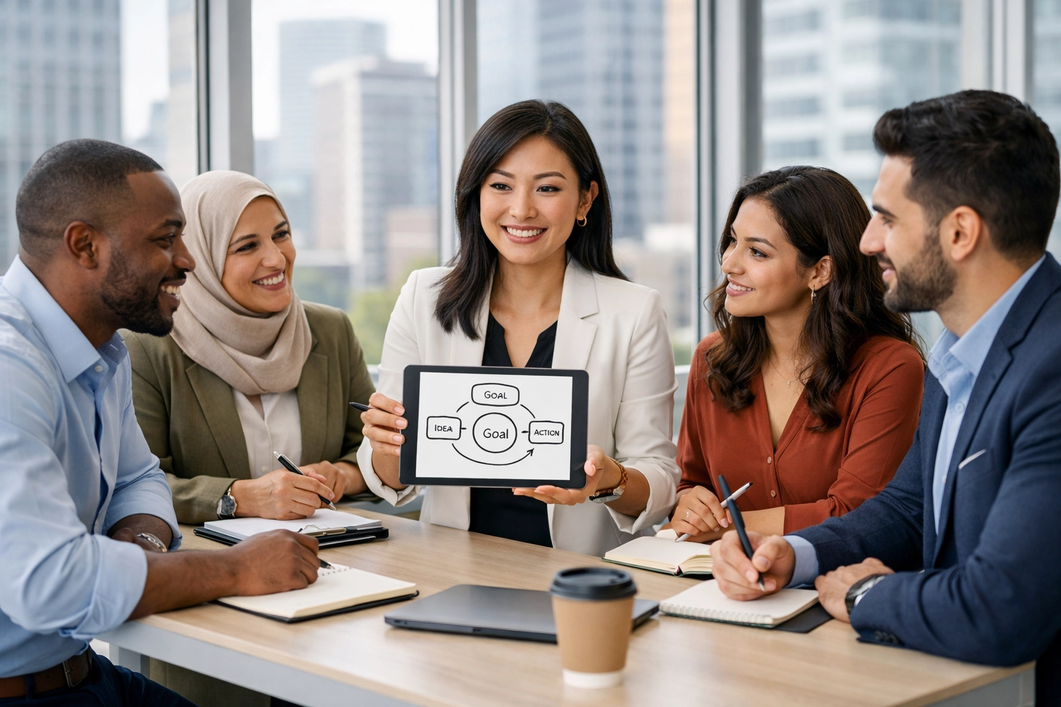 Leadership development team collaborating on rapid iteration and workforce productivity