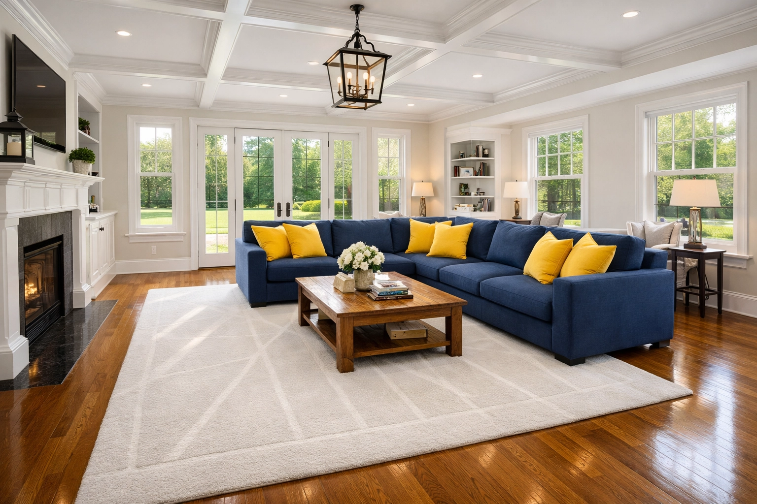 Pristine suburban living room in Massachusetts after receiving professional deep cleaning services.