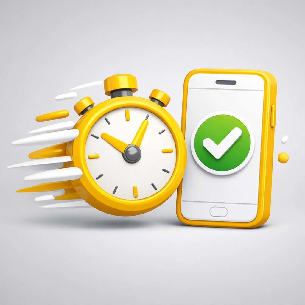 Fast construction platform connection: timer and mobile device showing quick subcontractor search