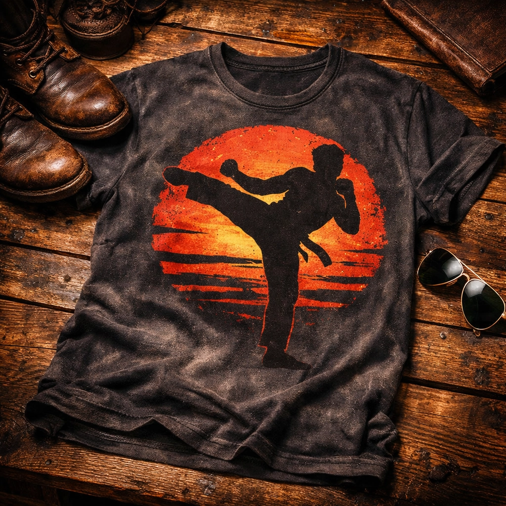 Premium charcoal T-shirt featuring a stylized Chuck Norris martial arts graphic.