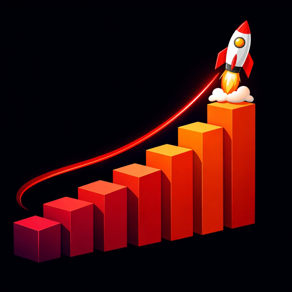 An ascending staircase and rocket symbolising business growth through a strategic small business website redesign.