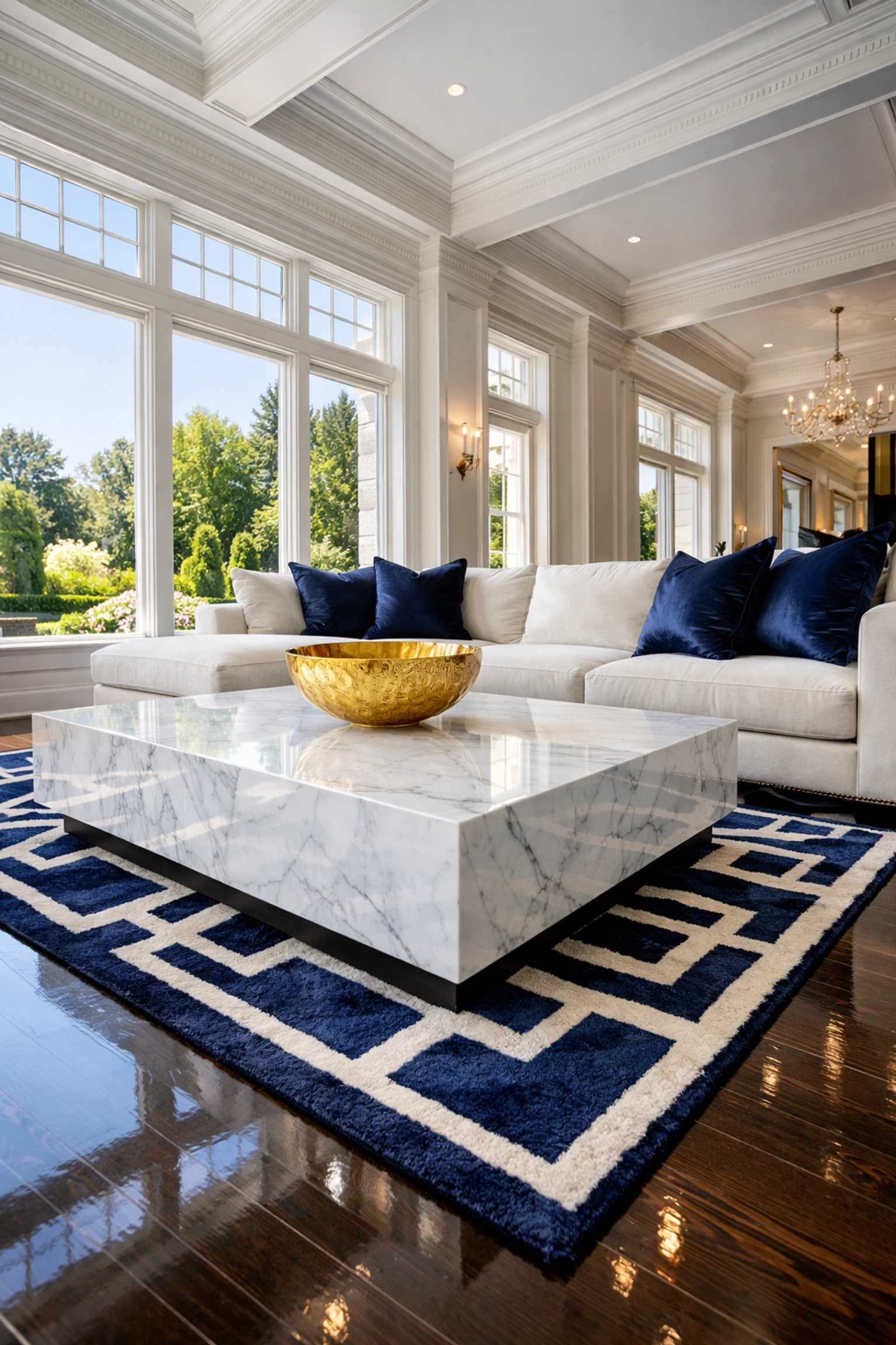 Immaculate luxury living room in a Dover estate after professional residential cleaning Massachusetts.