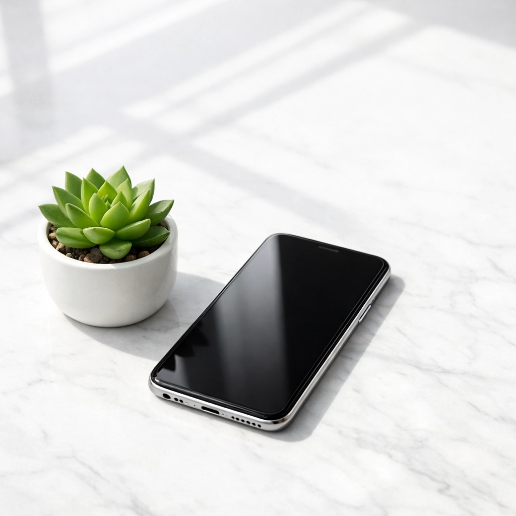 Smartphone on a white desk symbolizing a professional business profile with high local search rankings.