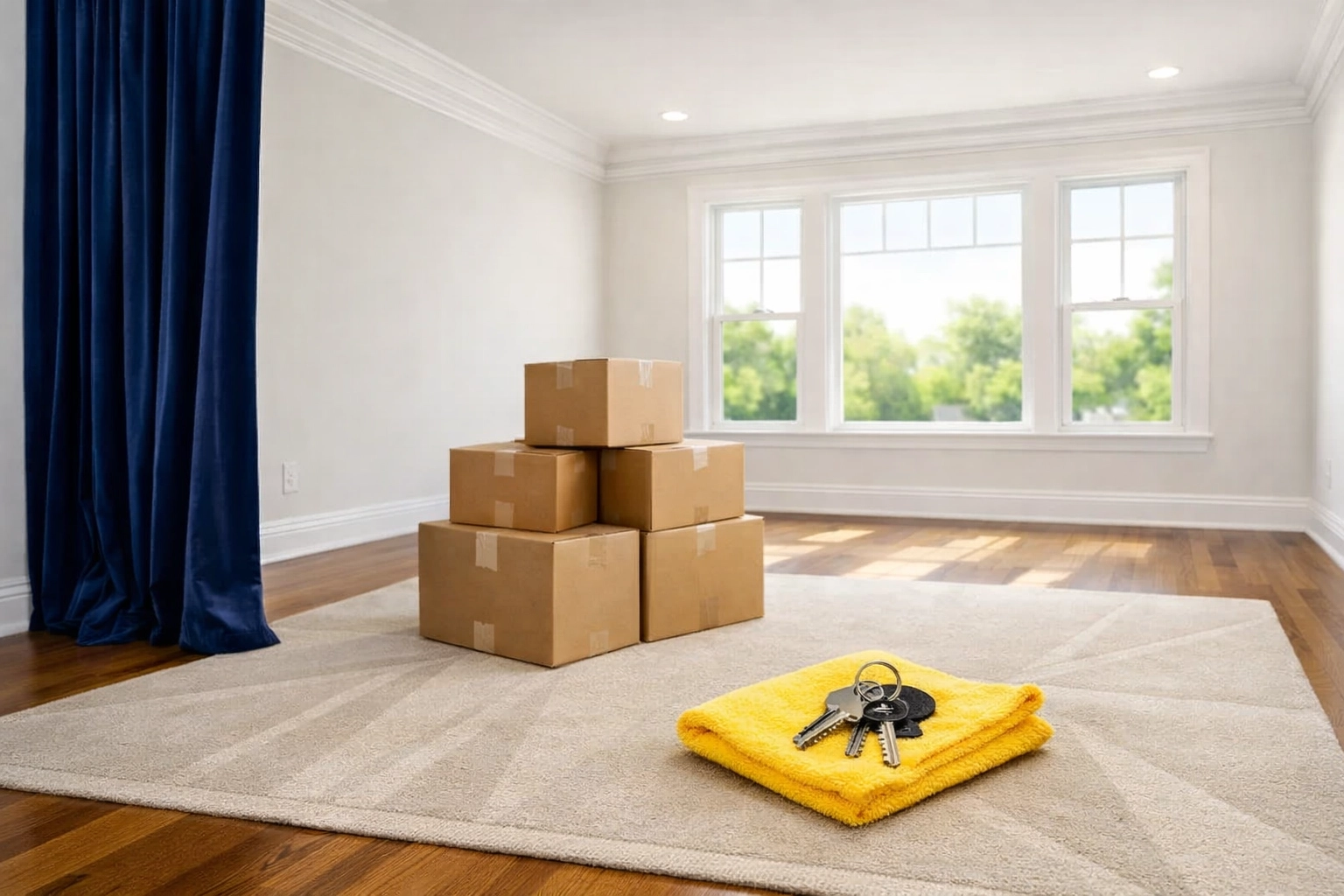 An empty, clean living room prepared for new owners with move-in/move-out cleaning Lowell.