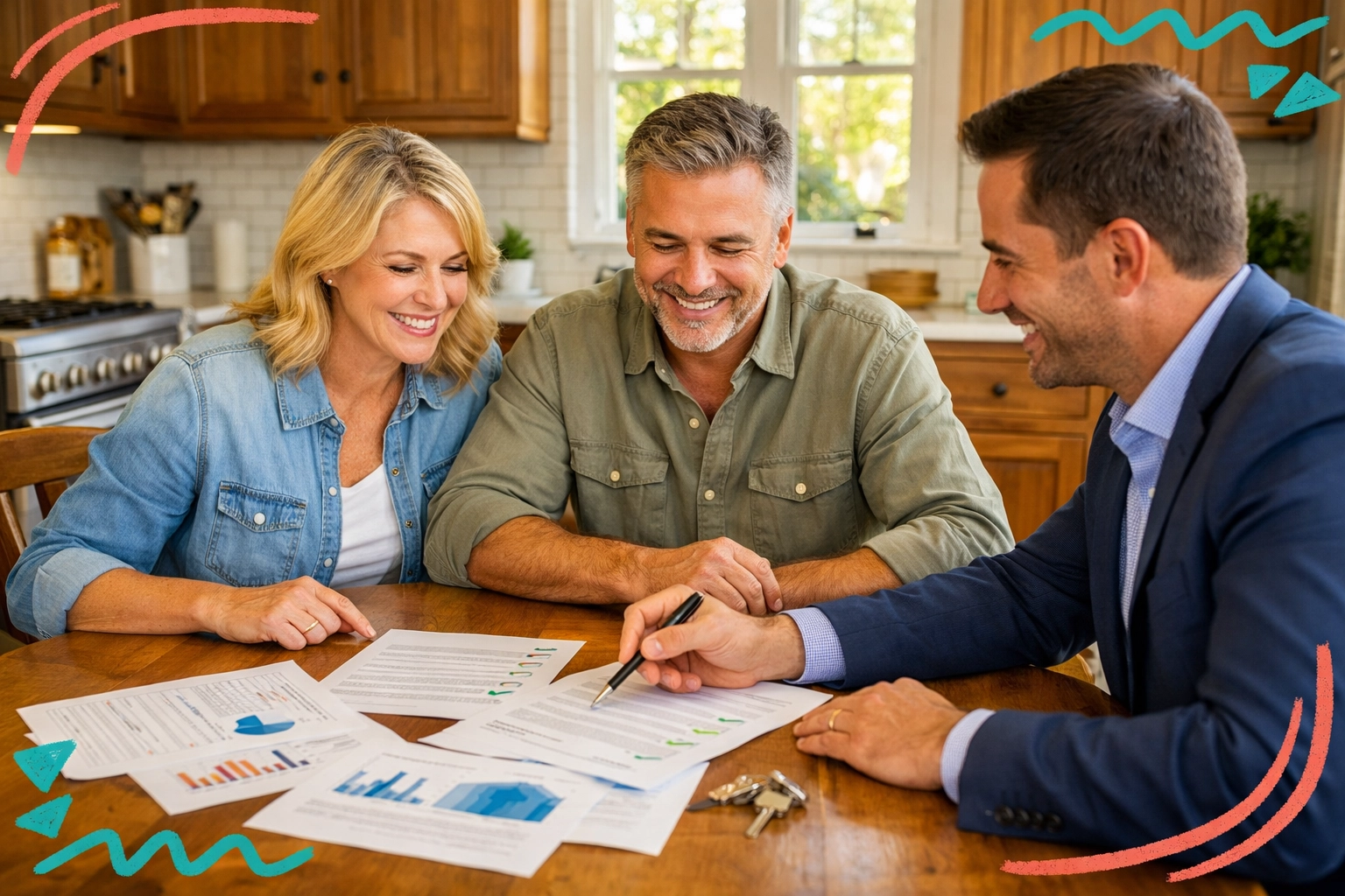 Homeowners reviewing multiple cash offers with Team Haigh agent during CashOffer+ consultation