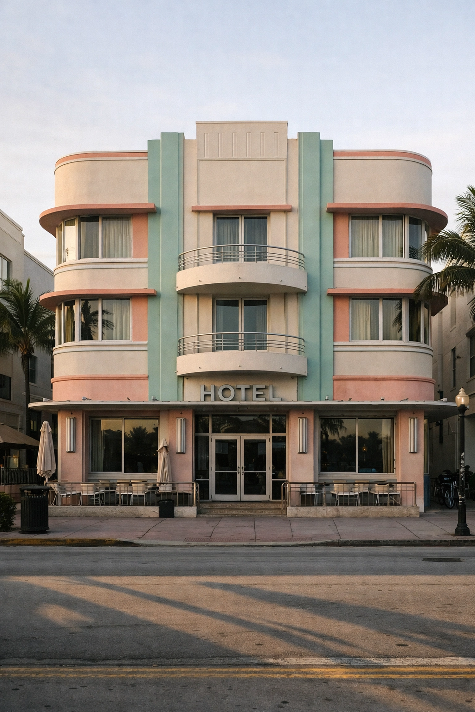 Pastel Art Deco hotel facade on Ocean Drive, a top Miami photo spot for architectural photography.