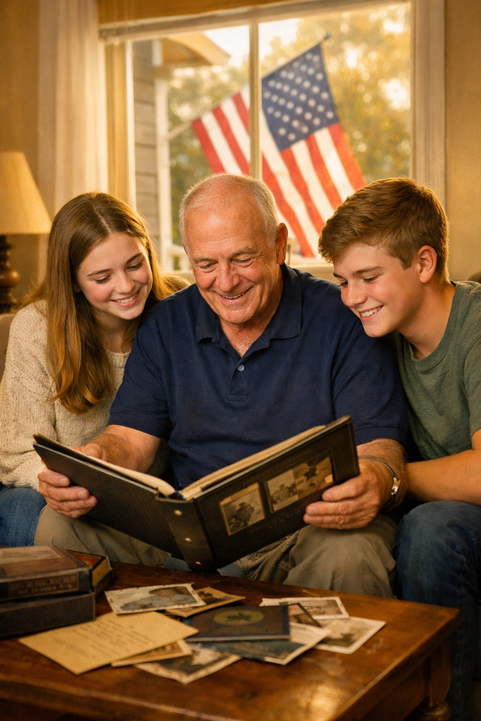 Pledge Allegiance Unveils National Civil Discourse Training Program A veteran passing down patriotic traditions to grandchildren using the Storykeeper program.