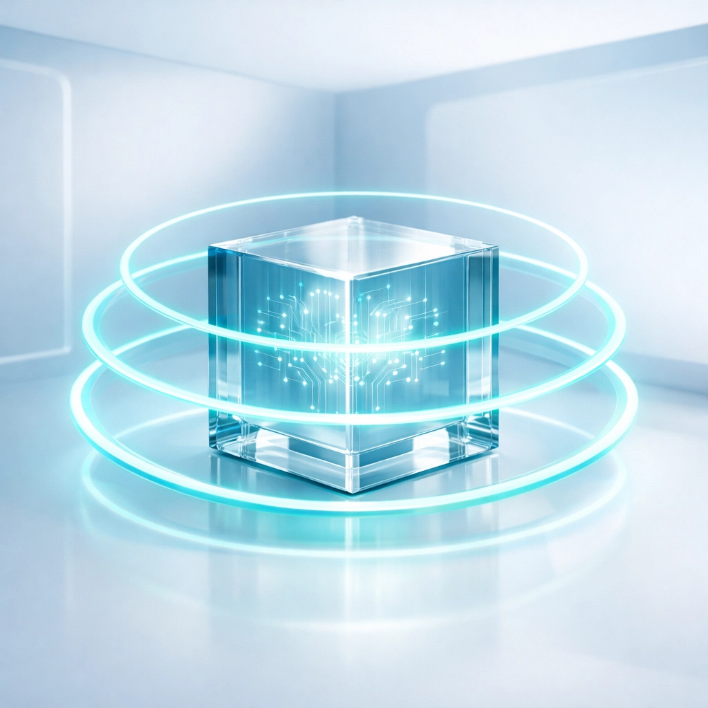 Secure AI model architecture with protective glowing rings to prevent enterprise data leaks.