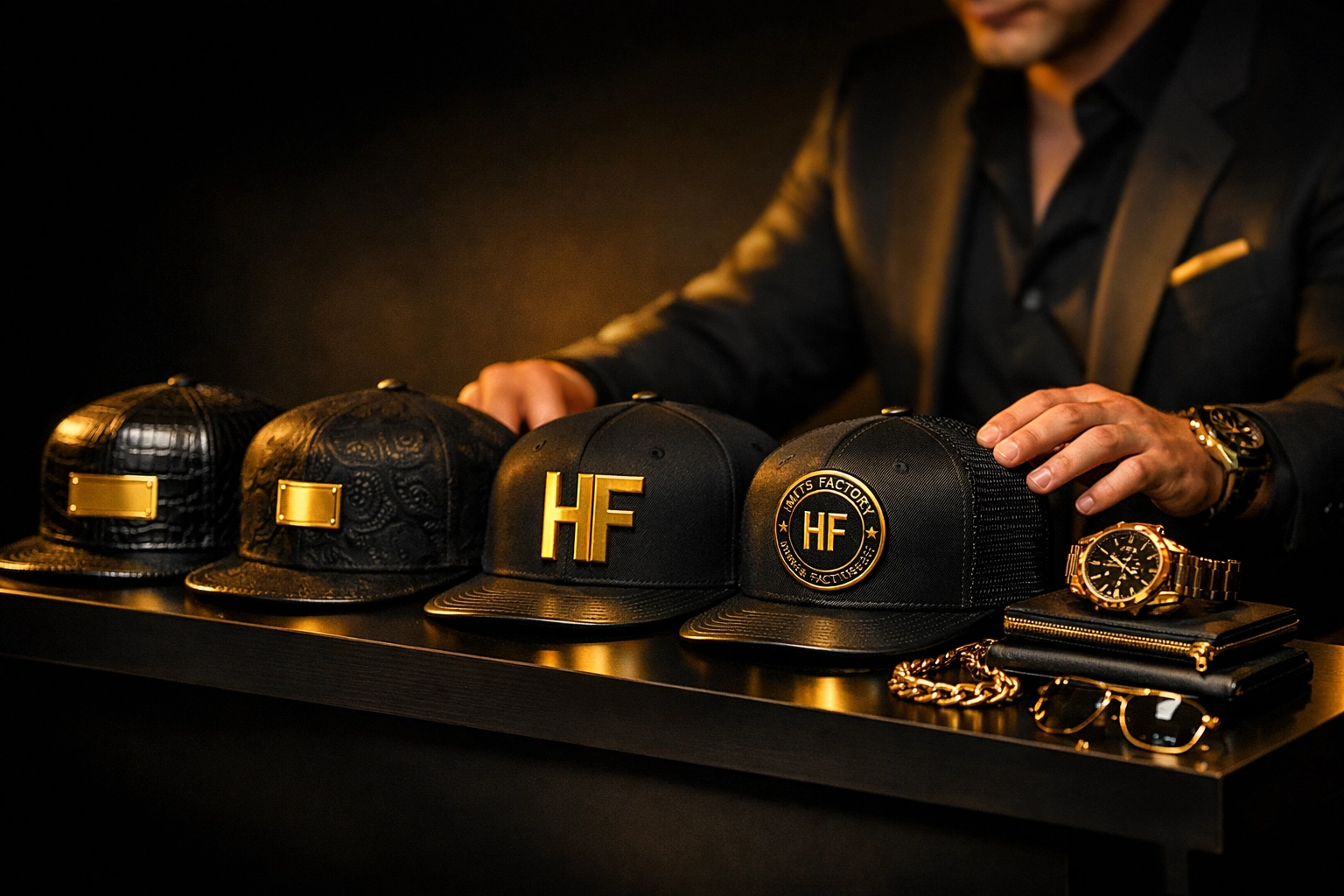 Stylish baseball caps on a shelf, representing quality business systems and Black-owned brand ownership.