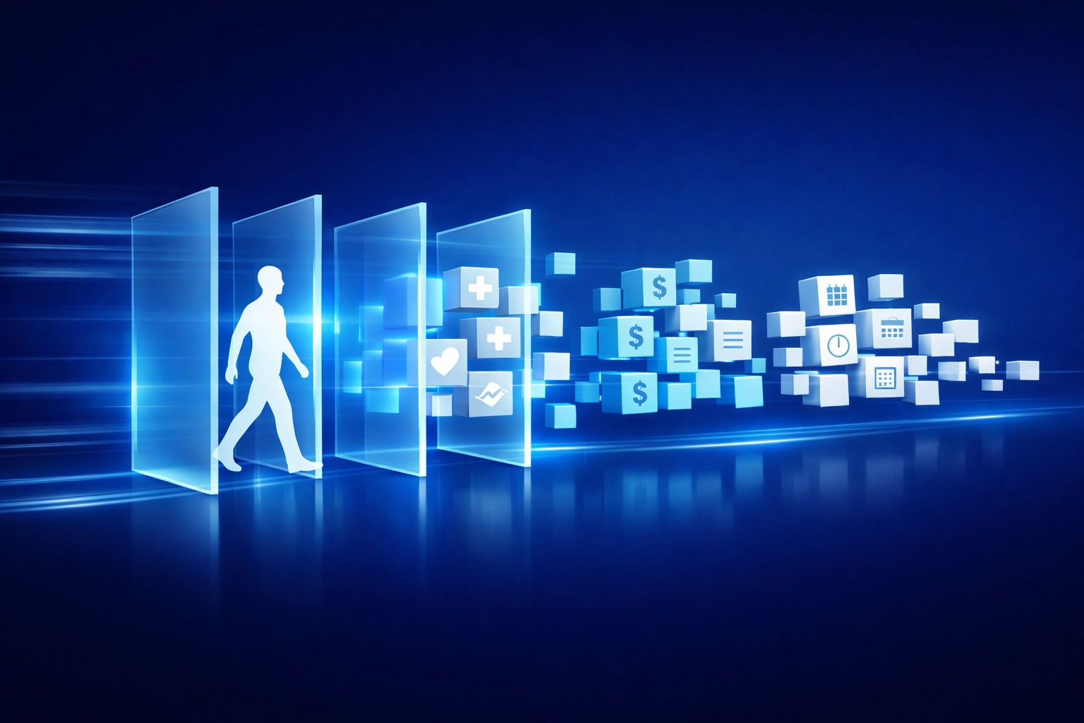 Minimalist digital pipeline showing automated patient intake and data sorting for physical therapy clinics.