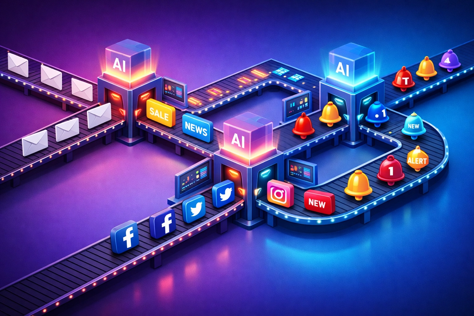 Automated workflow assembly line processing email campaigns and social media marketing tasks