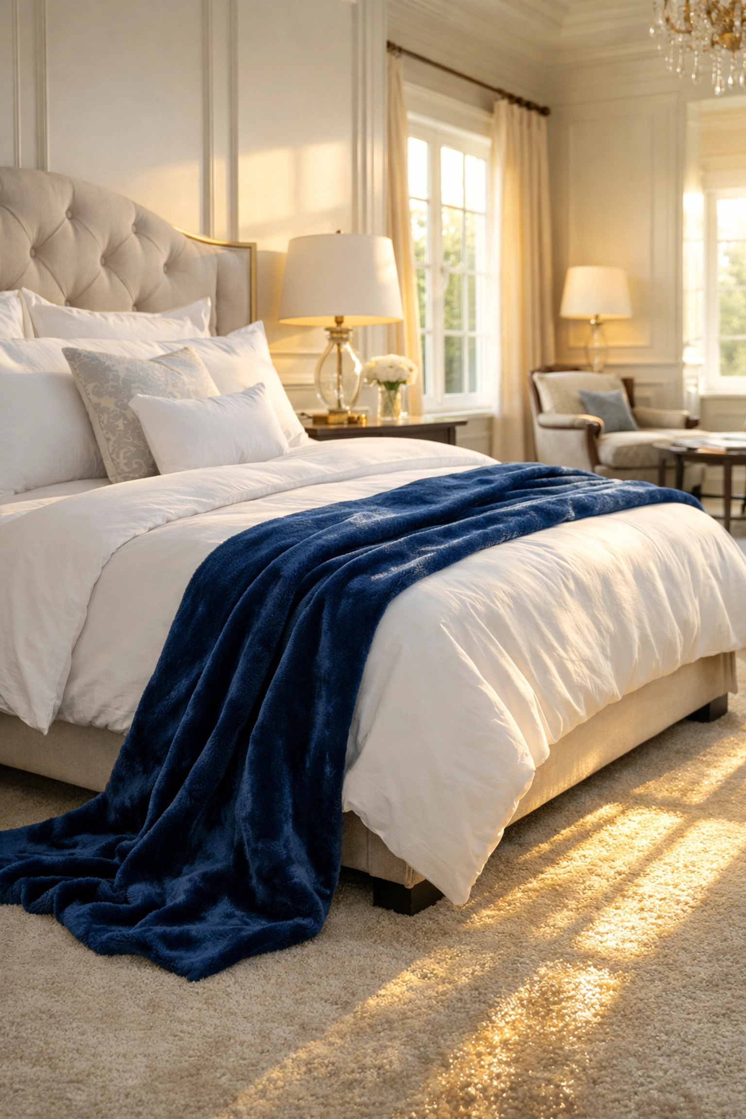 Sunlit master bedroom in a high-end property showing a meticulous clean after a successful Boston apartment turnover.