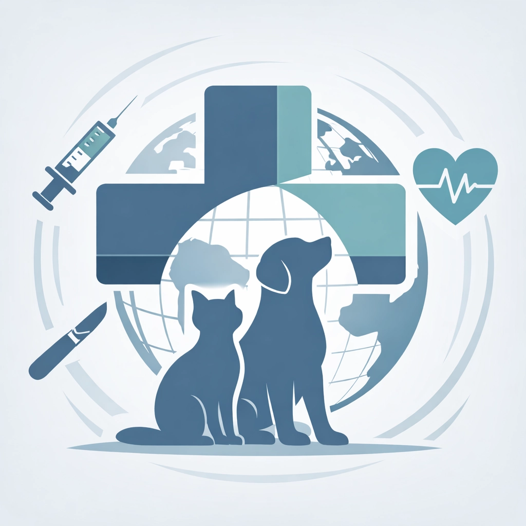 Global animal welfare icons representing free dog vaccinations and accessible pet sterilization.