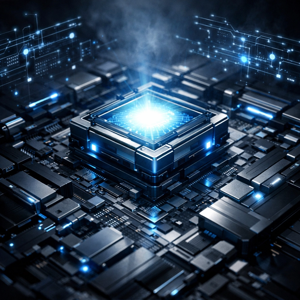 Central processor core representing efficient custom WordPress development and optimized plugin stack.