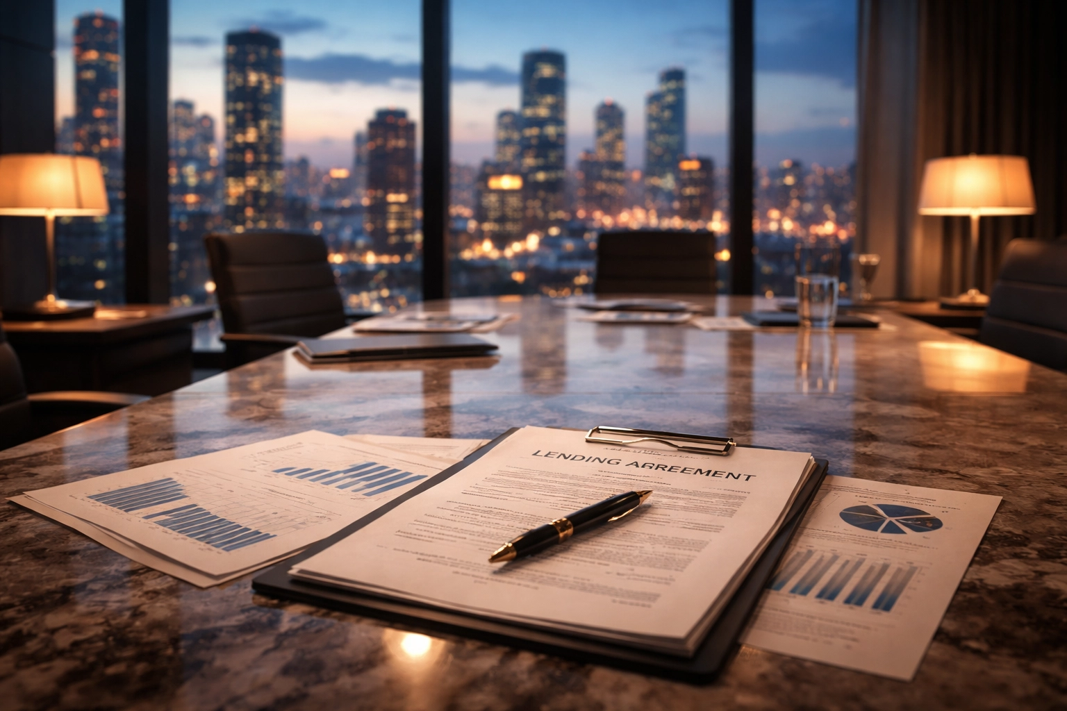 A modern office setting showcasing private credit and institutional investing with financial documents.