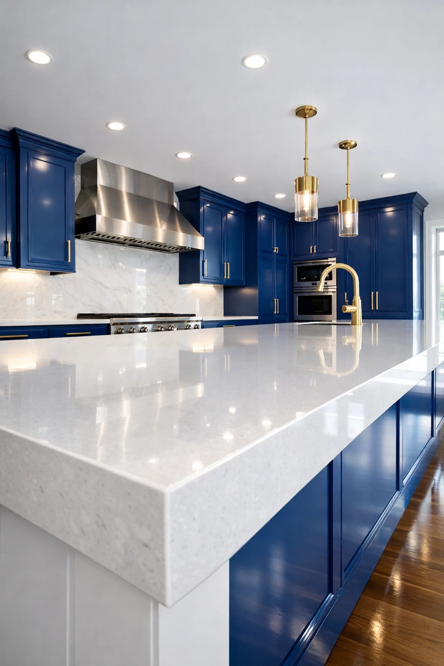 Spotless modern kitchen in a Marblehead Neck mansion after professional luxury residential cleaning.