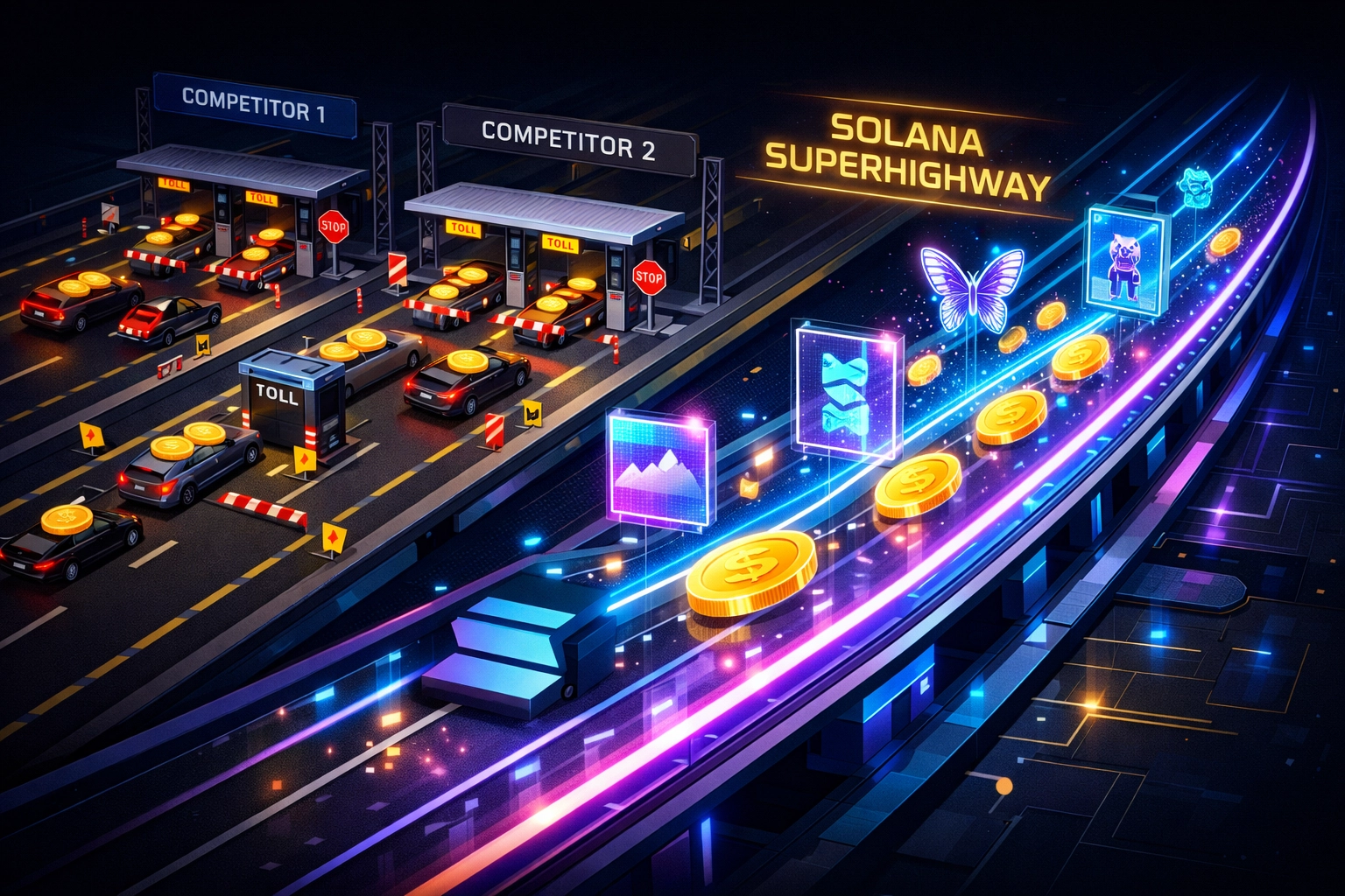 Fast blockchain payment settlement on Solana compared to slower traditional payment processing