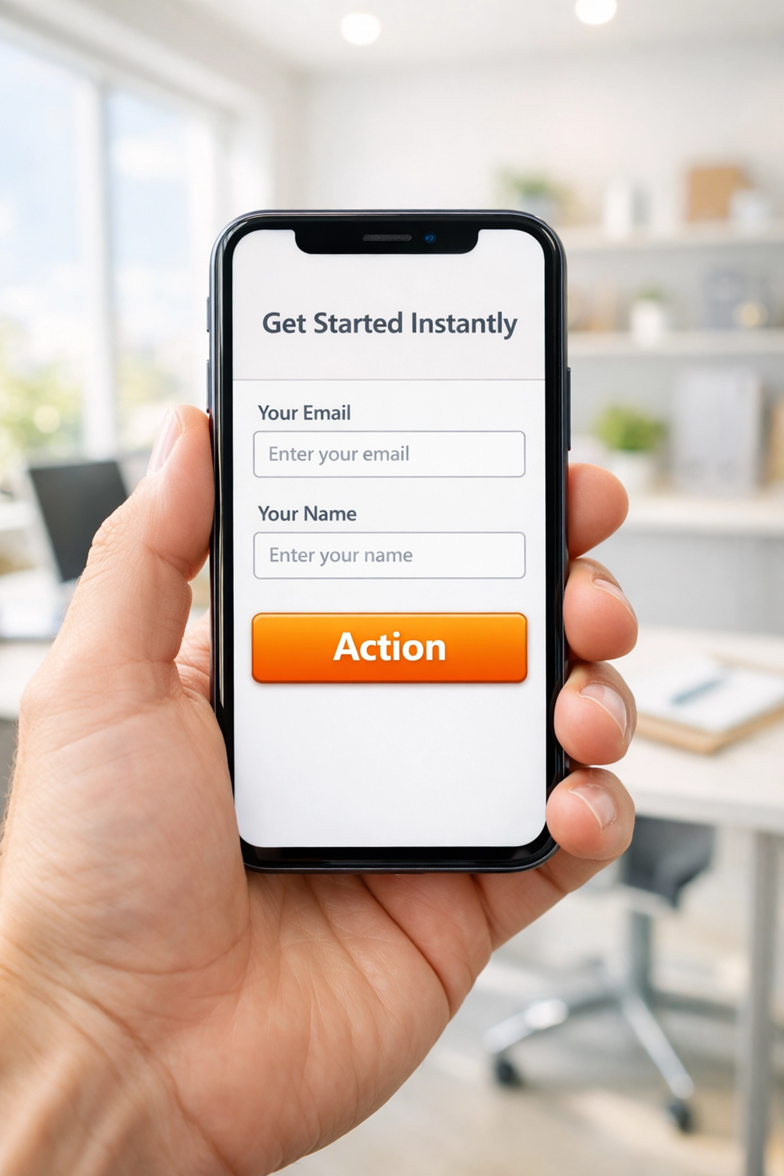 Mobile optimized lead generation form on a smartphone featuring a clear call to action button.