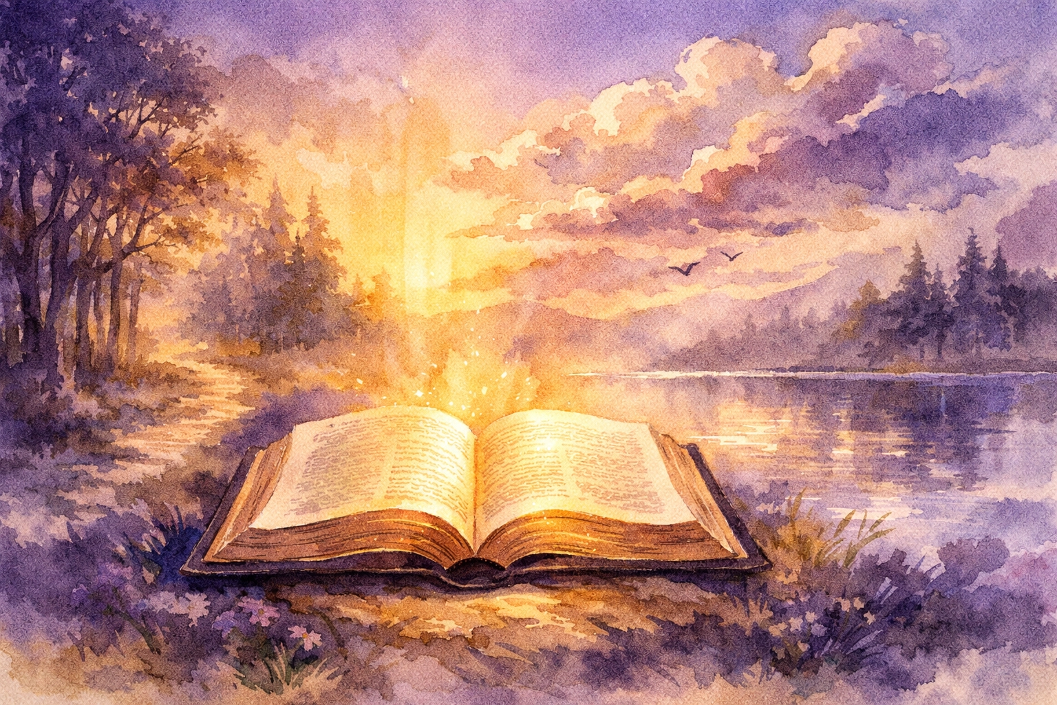 Open Bible with peaceful imagery representing biblical peace and focused attention
