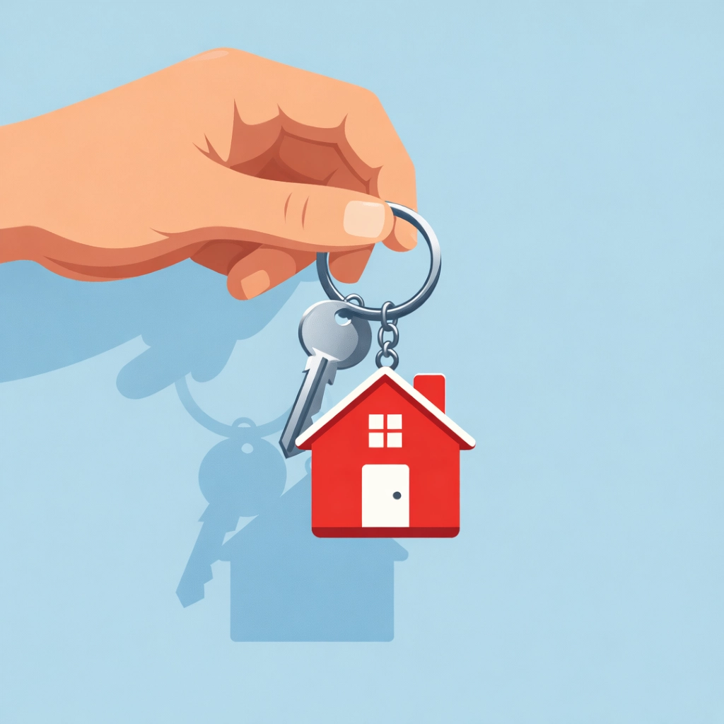 Mano sosteniendo el llavero de una casa nueva como meta final del proceso de crédito.
