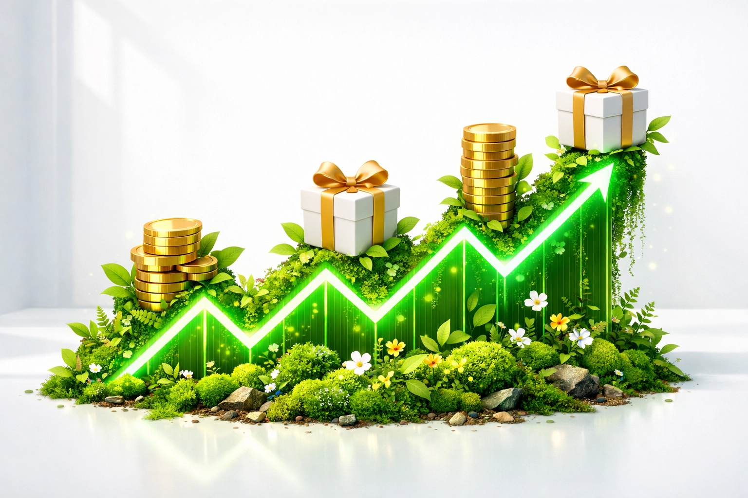 A rising digital growth chart illustrating how to monetize your blog and generate passive income.