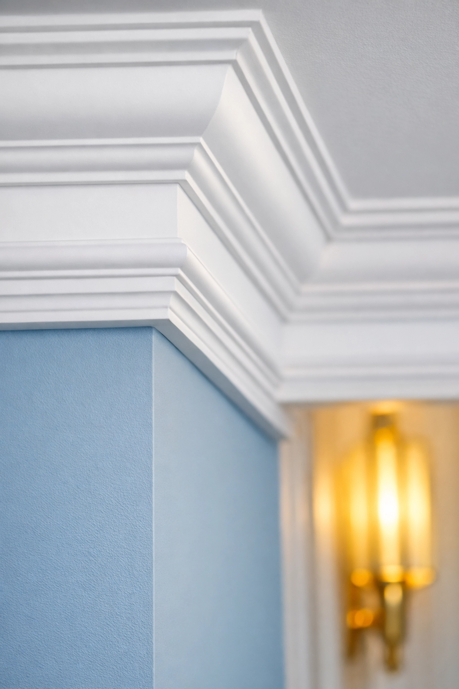 Detailed close-up of dust-free crown molding showing the high-end cleaning standards for Westford homes.