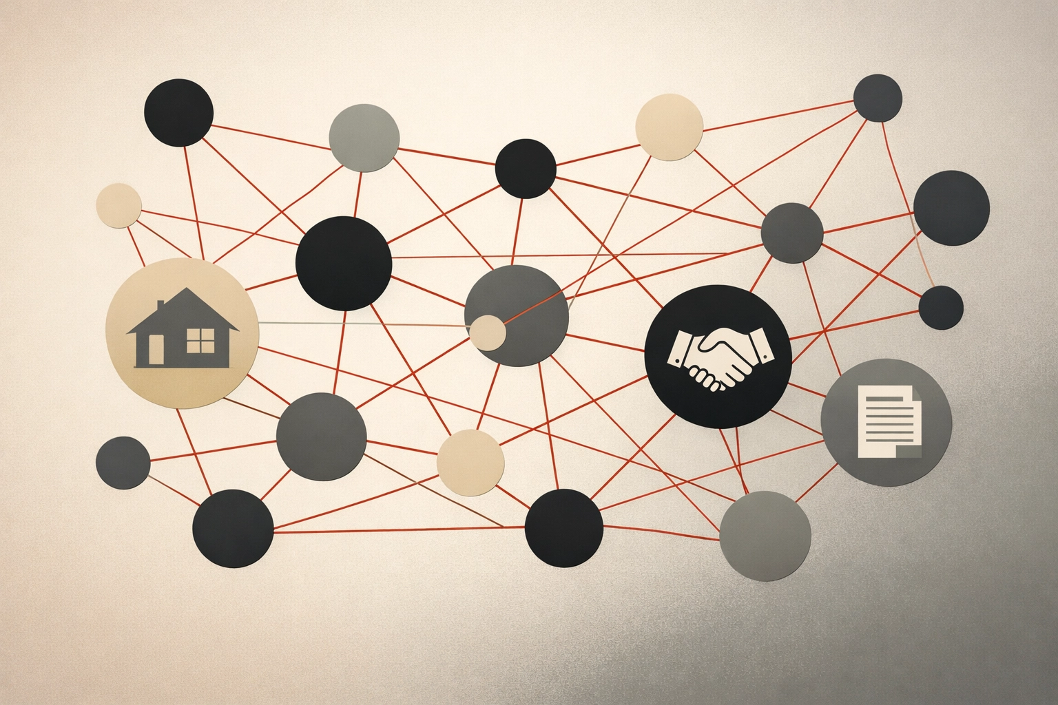 Real estate investor network connections showing relationships between agents, lenders, and contractors