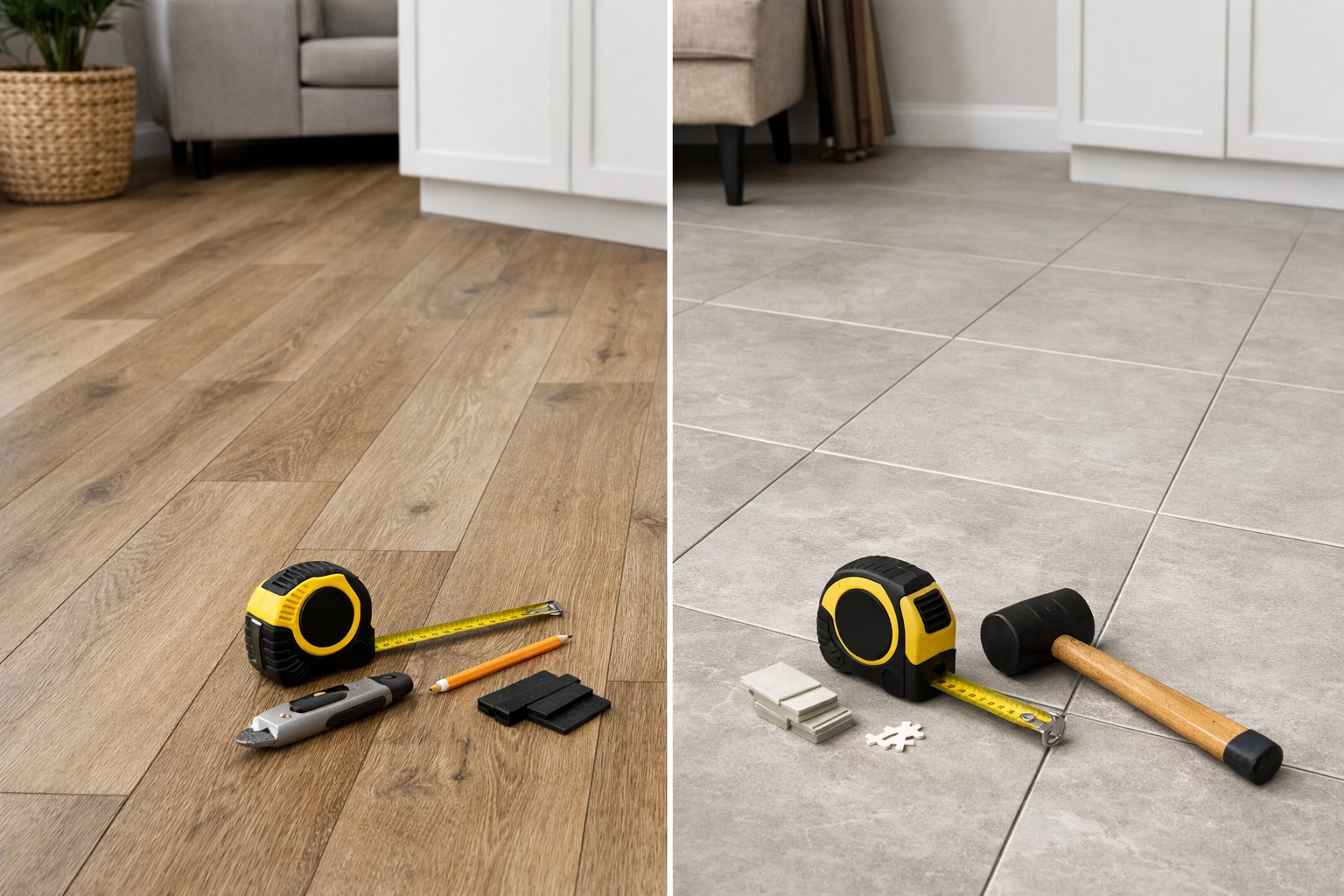 Side-by-side comparison of LVP and tile flooring options for Orlando homes