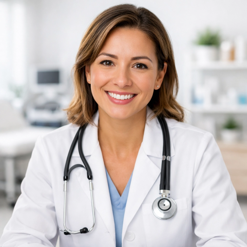 A professional online weight loss doctor ready for a telemedicine consultation about GLP-1 eligibility.