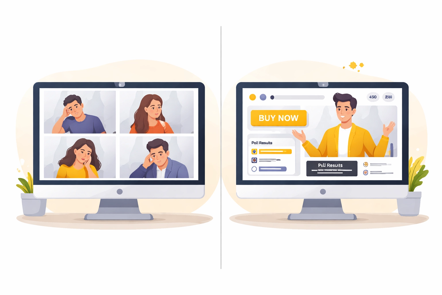 Comparison of a passive Zoom meeting versus an interactive webinar sales platform with real-time buying features