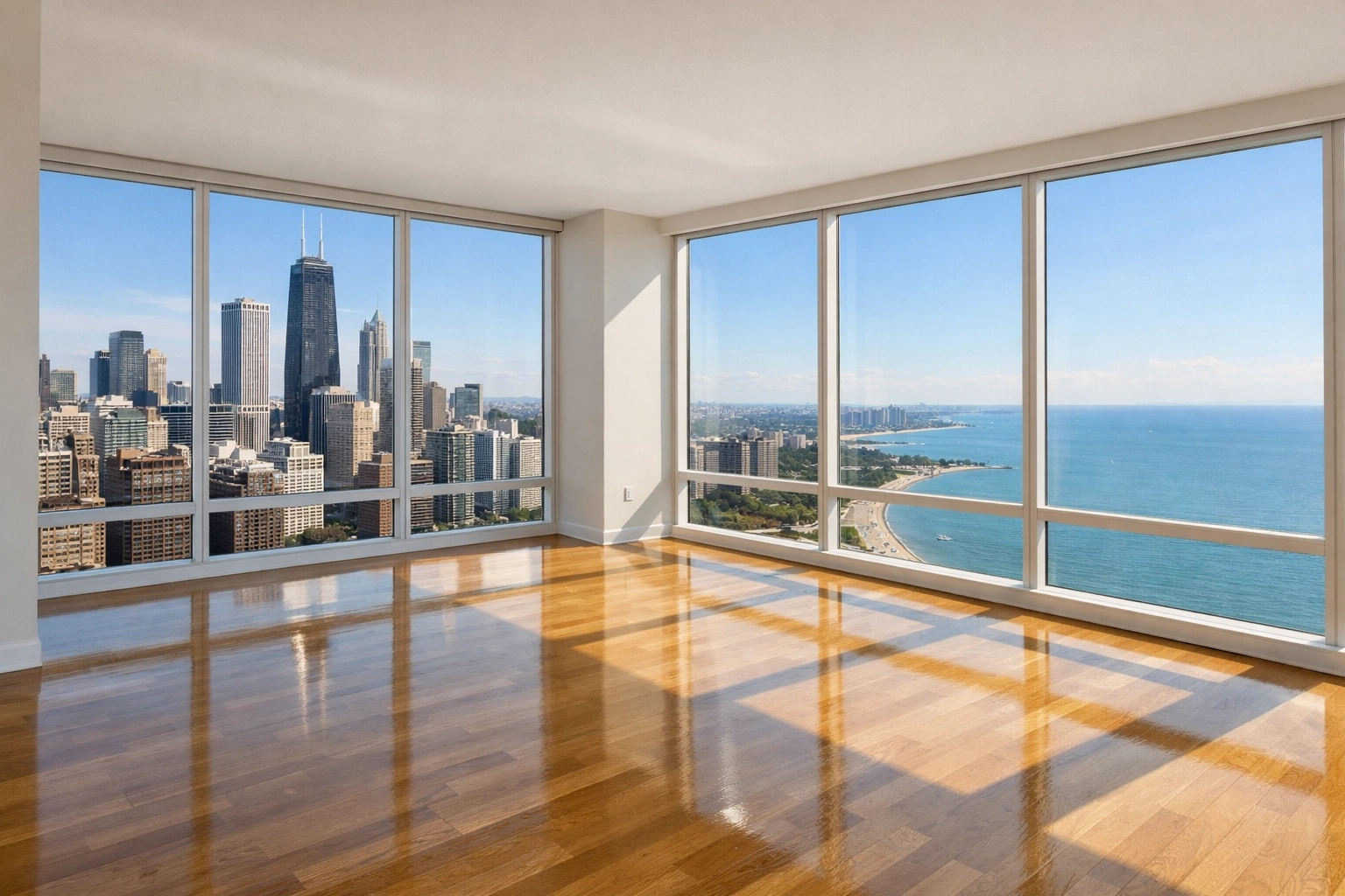 Clean, vacant Chicago high-rise apartment ready for new tenants after professional property turnover.