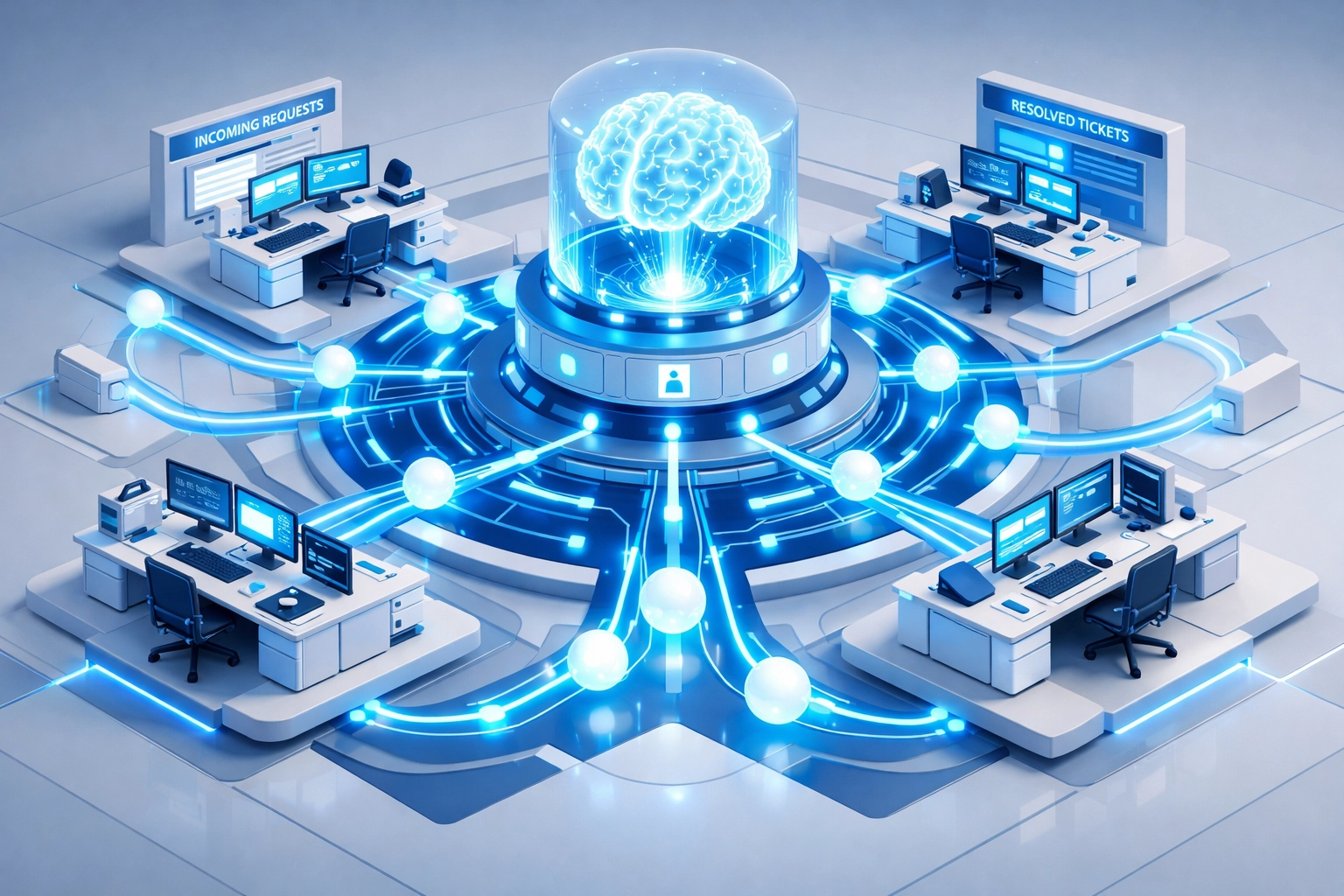 AI-powered ServiceNow automation hub showing ticket deflection and autonomous resolution workflow