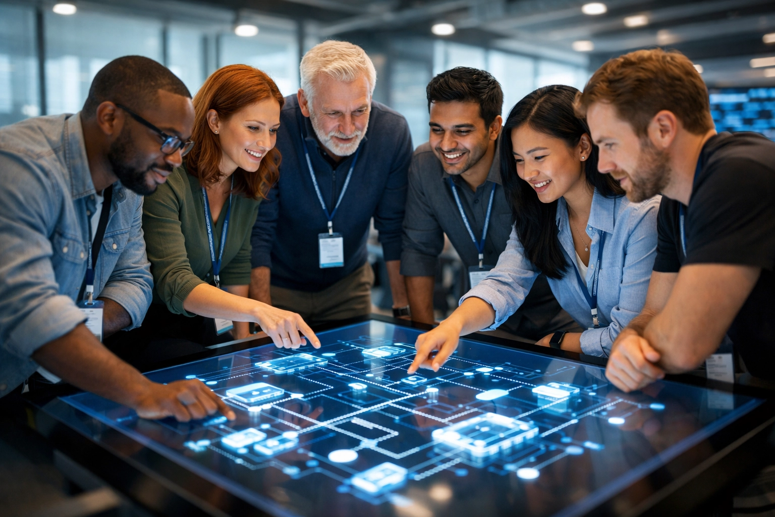 IT specialists collaborating on autonomous ServiceNow ITOM workflows and network remediation.