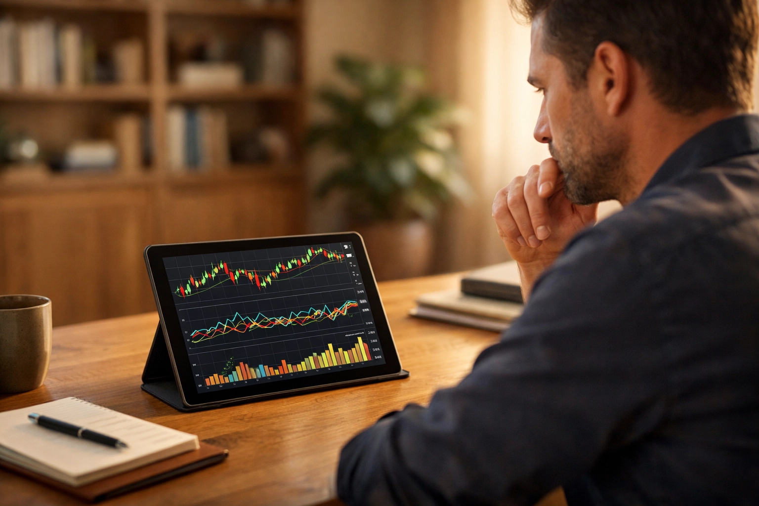 Professional reviewing crypto financial charts on a tablet to avoid 1099-DA tax mistakes.