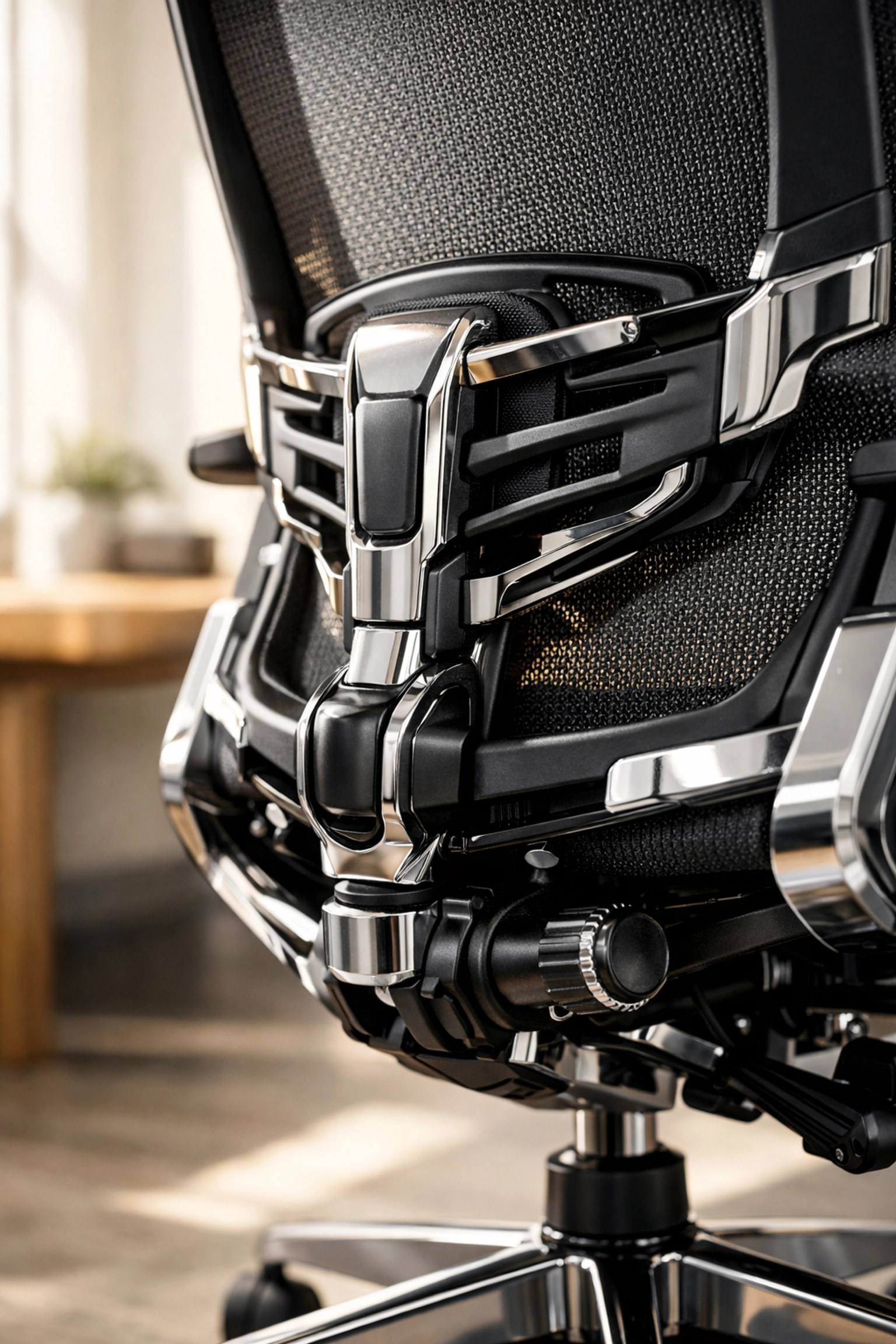 High-end ergonomic office chair with adjustable lumbar support and mesh back for home office comfort.